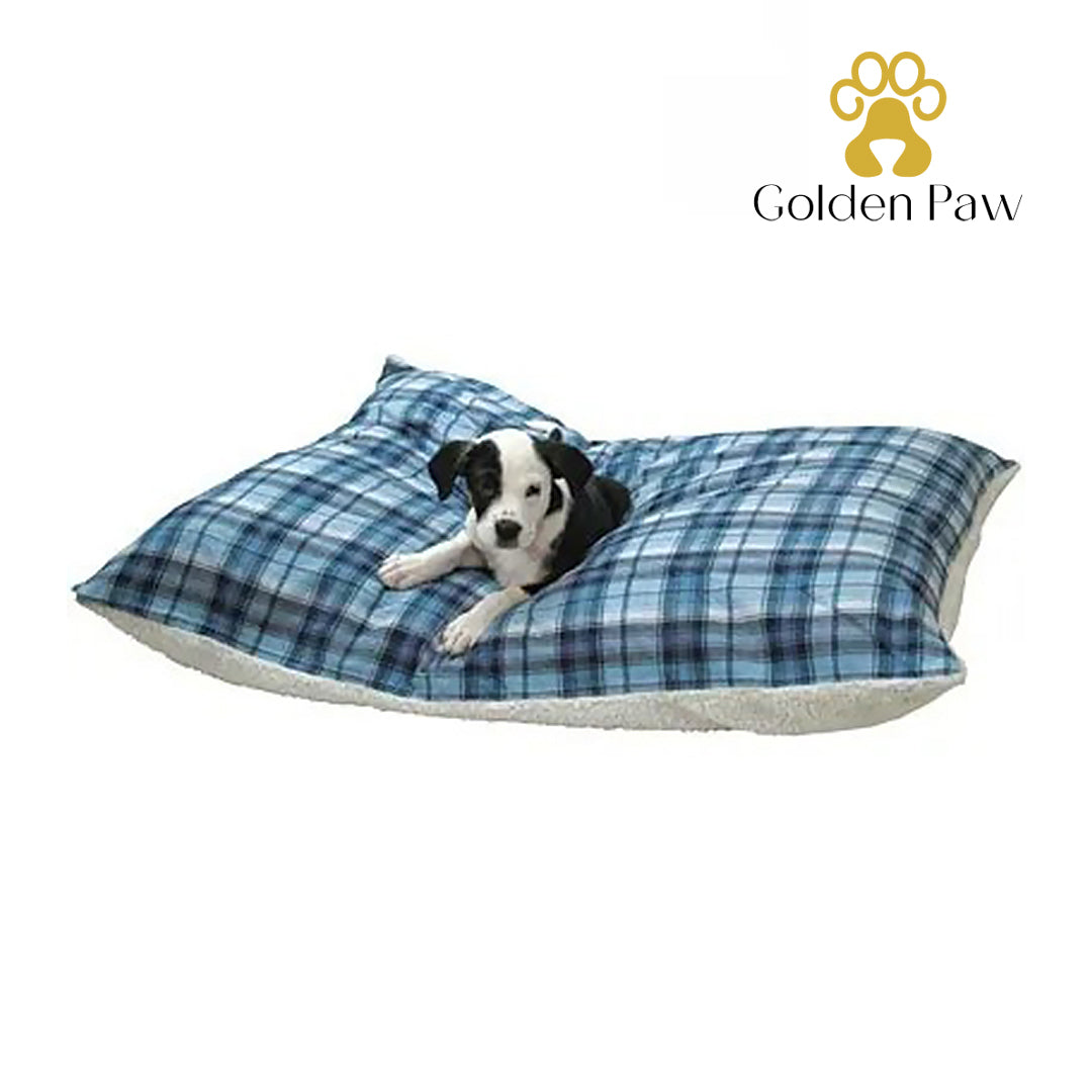 Golden Paw - Flannel Sherpa Pet Bed, Blue Plaid