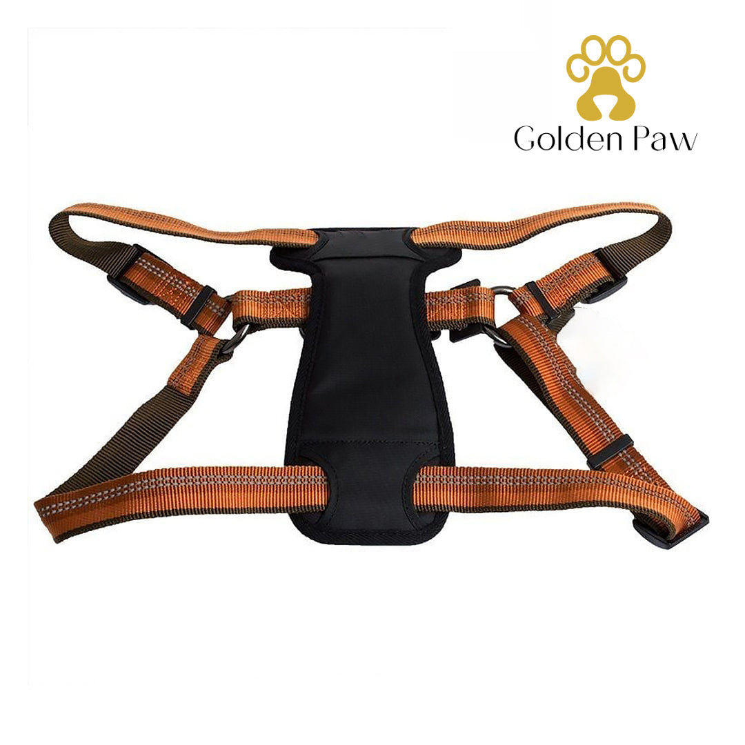 Golden Paw - Reflective Adjustable Padded Dog Harness - Campfire Orange - Fits 26"-38"